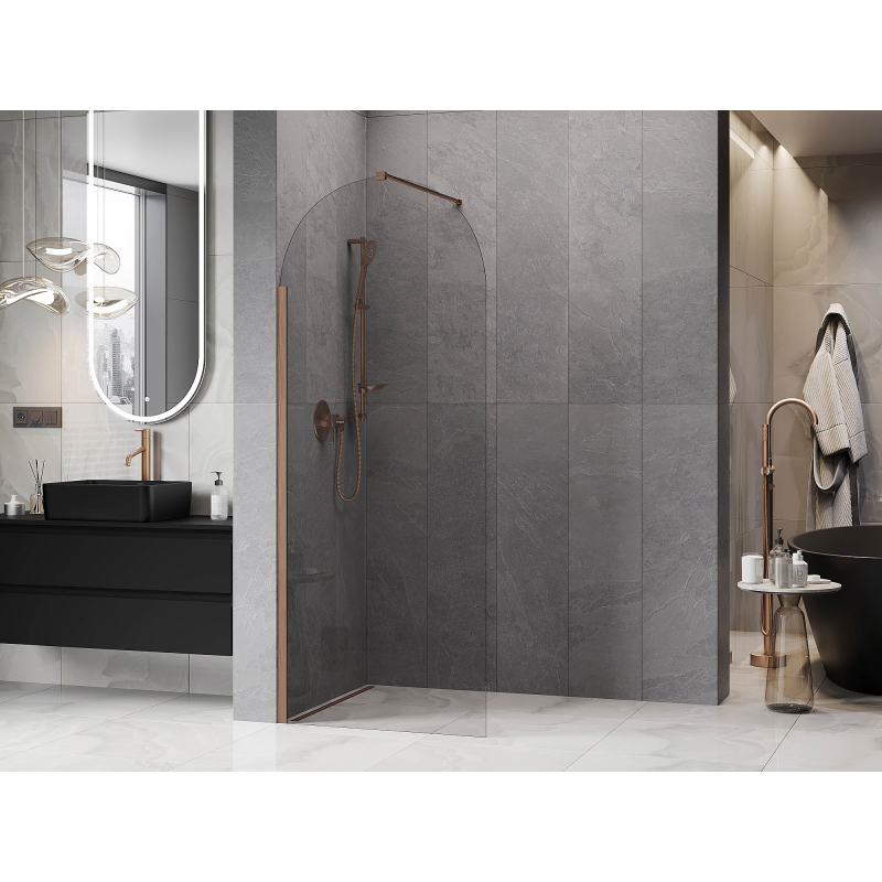 Mexen Kioto-Q Walk-in Shower Wall 80 x 200 cm, Transparent 8 mm, Brushed Copper - 800-080-101-65-00-Q