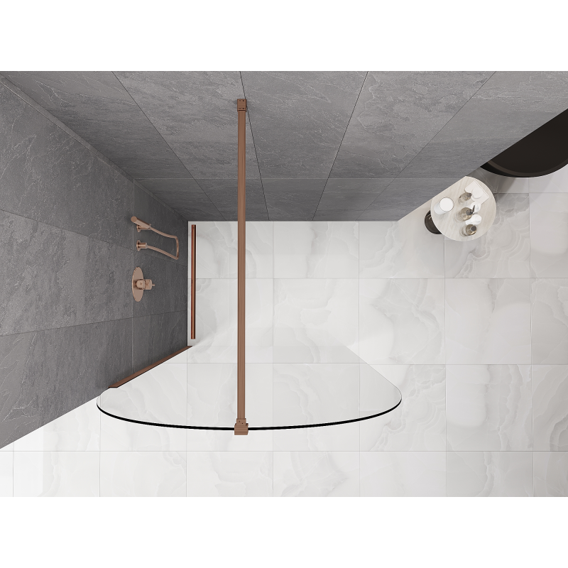 Mexen Kioto-Q Walk-in Shower Wall 100 x 200 cm, Transparent 8 mm, Brushed Copper - 800-100-101-65-00-Q