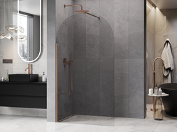 Mexen Kioto-Q Walk-in Shower Wall 110 x 200 cm, Transparent 8 mm, Brushed Copper - 800-110-101-65-00-Q