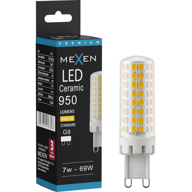 Mexen Aura LED Bulb G9, 7W, Warm - 3000K, 950 lm - L121-G9-0730-01