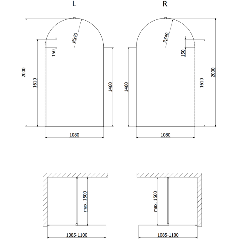 Mexen Kioto-Q Walk-in Shower Wall 120 x 200 cm, Transparent 8 mm, Brushed Copper - 800-120-101-65-00-Q