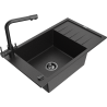 Mexen Elias Granite Kitchen Sink 1-Bowl with Drainer and Duero Kitchen Faucet, Black/Silver Metallic - 6511-73-671600-70-B
