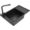 Mexen Elias single-bowl granite sink with drainer and Duero kitchen tap, black/silver metallic - 6511-73-671600-70-B