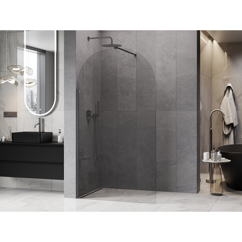 Mexen Kioto-Q Walk-in shower wall 110 x 200 cm, transparent 8 mm, brushed gun gray - 800-110-101-66-00-Q