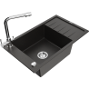 Mexen Elias granite sink single-bowl with drainer and Duero kitchen tap, black/golden metallic - 6511-75-671600-00