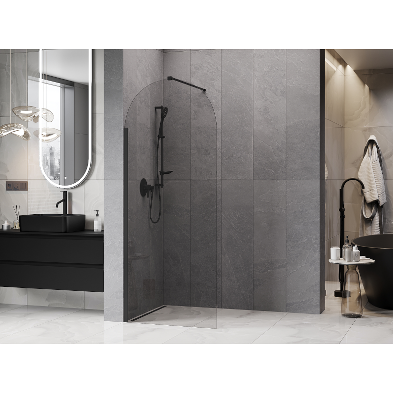 Mexen Kioto-Q Walk-in shower wall 90 x 200 cm, transparent 8 mm, black - 800-090-101-70-00-Q