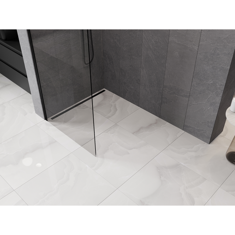 Mexen Kioto-Q Walk-in shower wall 90 x 200 cm, transparent 8 mm, black - 800-090-101-70-00-Q