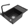 Mexen Elias 1-compartment granite sink with a drip tray and kitchen mixer tap Duero, Black/Silver metallic - 6511-73-671600-70