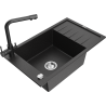 Mexen Elias granite kitchen sink 1-compartment with drainer and Duero kitchen faucet, black/silver metallic - 6511-73-671600-70