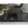 Mexen Elias granite kitchen sink 1-bowl with drainer and Duero kitchen faucet, black/gold metallic - 6511-75-671600-50