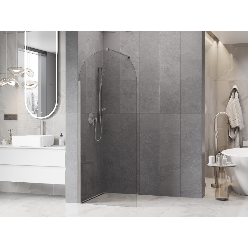 Mexen Kioto-Q Walk-in Shower Wall 80 x 200 cm, Transparent 8 mm, Brushed Nickel - 800-080-101-97-00-Q