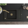 Mexen Elias granite kitchen sink 1-bowl with drainer and Duero kitchen faucet, black/gold metallic - 6511-75-671600-50
