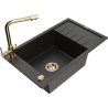 Mexen Elias 1-bowl granite sink with drainer and Duero kitchen faucet, black/gold metallic - 6511-75-671600-50