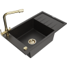 Mexen Elias granite kitchen sink 1-bowl with drainer and Duero kitchen faucet, black/gold metallic - 6511-75-671600-50