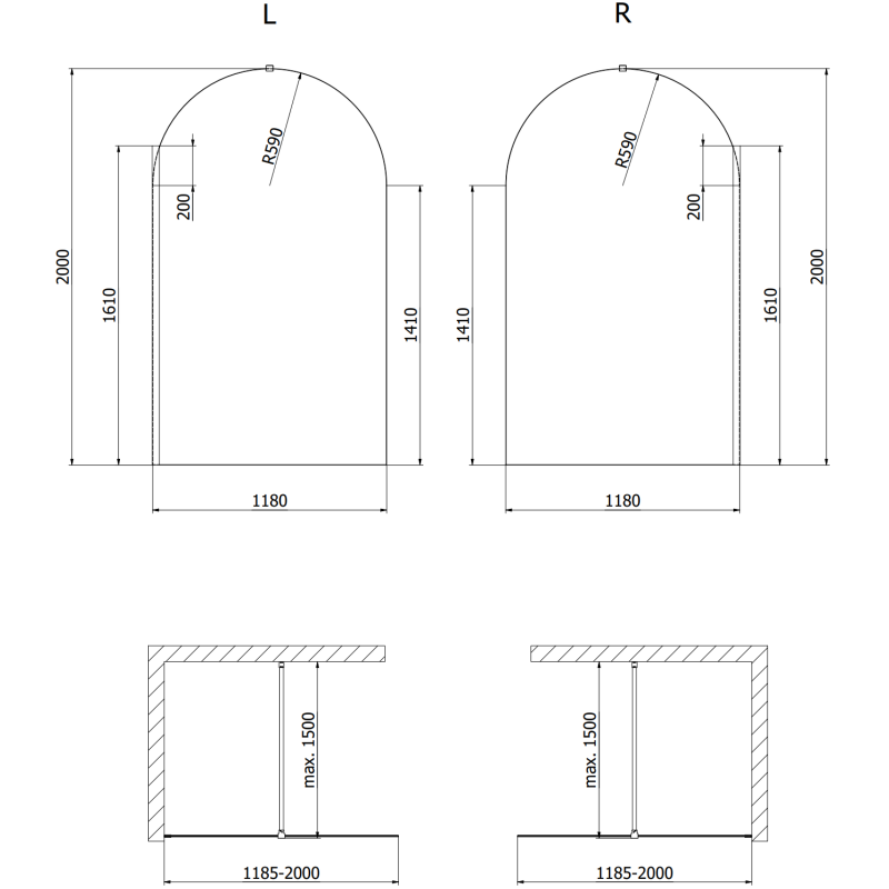 Mexen Kioto-Q Walk-in Shower Wall 120 x 200 cm, Transparent 8 mm, Brushed Nickel - 800-120-101-97-00-Q