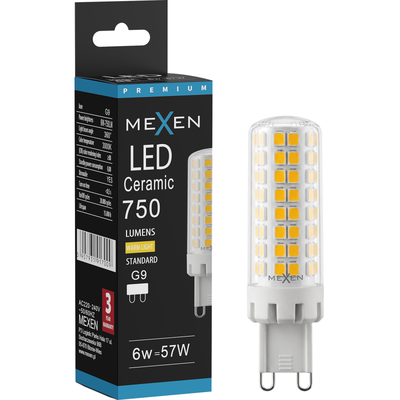 Mexen Aura Dimmable LED Bulb G9, 6W, Warm - 3000K, 750 lm - L122-G9-0630-01