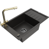 Mexen Elias 1-bowl granite sink with drainer and Duero kitchen faucet, black/gold metallic - 6511-75-671600-50-B