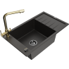 Mexen Elias granite kitchen sink with 1-bowl, drainer, and kitchen faucet Duero, black/gold metallic - 6511-75-671600-50-B
