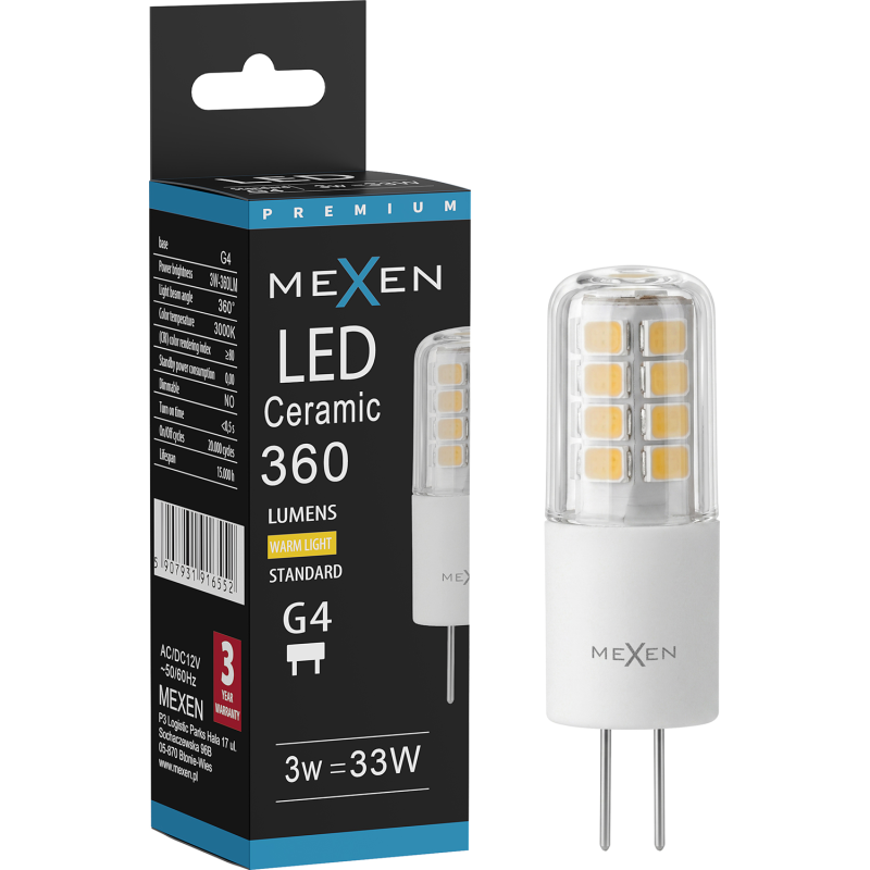 Mexen Oris LED Bulb G4, 3W, Warm - 3000K, 360 lm - L115-G4-0330-01