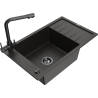 Mexen Elias 1-compartment granite sink with a drip tray and kitchen mixer tap Duero, Black/Gold metallic - 6511-75-671600-70-B