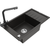 Mexen Elias 1-bowl granite sink with drainer and Duero kitchen tap, black/gold metallic - 6511-75-671600-70