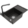 Mexen Elias 1-compartment granite sink with a drip tray and kitchen mixer tap Duero, Black/Gold metallic - 6511-75-671600-70