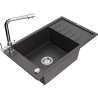 Mexen Elias granite sink 1-bowl with drainer and kitchen faucet Duero, black speckled - 6511-76-671600-00