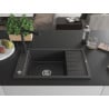 Mexen Elias granite sink with 1 bowl, drainer and Duero kitchen tap, black speckled - 6511-76-671600-70
