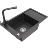Mexen Elias 1-compartment granite sink with a drip tray and kitchen mixer tap Duero, spotted black - 6511-76-671600-70