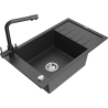 Mexen Elias granite sink with 1 bowl, drainer and Duero kitchen tap, black speckled - 6511-76-671600-70