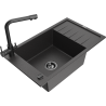 Mexen Elias 1-Bowl Granite Sink with Drainer and Duero Kitchen Faucet, Black Speckled - 6511-76-671600-70-B