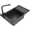 Mexen Elias 1-compartment granite sink with a drip tray and kitchen mixer tap Duero, spotted black - 6511-76-671600-70-B