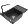 Mexen Elias granite kitchen sink single bowl with drainer and Duero kitchen faucet, speckled black - 6511-76-671600-76