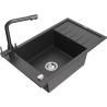 Mexen Elias granite sink 1-bowl with drainer and kitchen faucet Duero, black speckled - 6511-76-671600-76