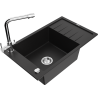 Mexen Elias 1-bowl granite sink with drainer and Duero kitchen faucet, black - 6511-77-671600-00