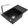 Mexen Elias granite sink, 1-bowl with drainer and Duero kitchen tap, black - 6511-77-671600-00