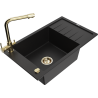 Mexen Elias granite sink 1-bowl with draining board and Duero kitchen tap, black - 6511-77-671600-50