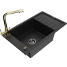 Mexen Elias 1-Bowl Granite Sink with Drainer and Duero Kitchen Tap, Black - 6511-77-671600-50-B