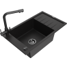 Mexen Elias 1-bowl granite sink with drainer and Duero kitchen faucet, black - 6511-77-671600-70-B