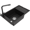 Mexen Elias granite kitchen sink 1-bowl with drainer and Duero kitchen faucet, black - 6511-77-671600-70