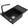 Mexen Elias granite sink 1-bowl with drainer and Duero kitchen tap, black - 6511-77-671600-70
