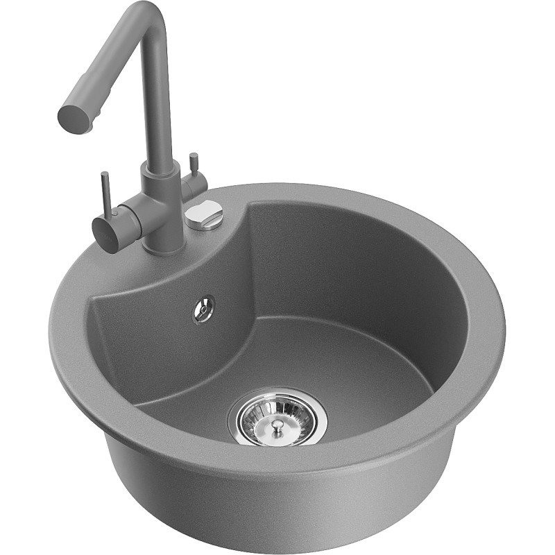 Mexen Diego 1-bowl granite sink with Duero kitchen faucet, gray - 6512-71-671600-71