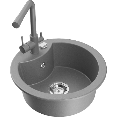 Mexen Diego 1-Bowl Granite Sink with Duero Kitchen Tap, Grey - 6512-71-671600-71