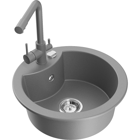 Mexen Diego 1-compartment granite sink with a kitchen mixer tap Duero, Grey - 6512-71-671600-71