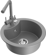 Mexen Diego 1-Bowl Granite Sink with Duero Kitchen Tap, Grey - 6512-71-671600-71