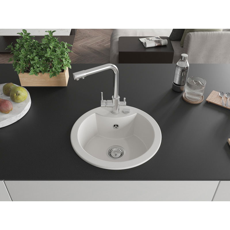 Mexen Diego 1-bowl granite kitchen sink with Duero tap, white - 6512-20-671600-00