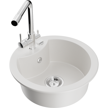 Mexen Diego 1-bowl granite kitchen sink with Duero tap, white - 6512-20-671600-00