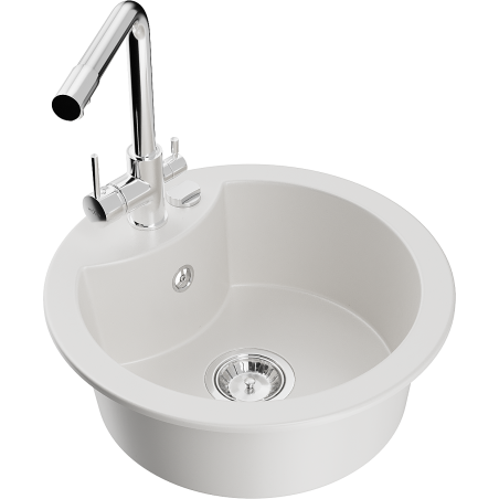 Mexen Diego granite kitchen sink with one basin and Duero faucet, white - 6512-20-671600-00