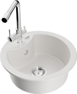 Mexen Diego granite kitchen sink 1-bowl with Duero kitchen faucet, white - 6512-20-671600-00