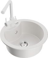 Mexen Diego 1-compartment granite sink with a kitchen mixer tap Duero, White - 6512-20-671600-20